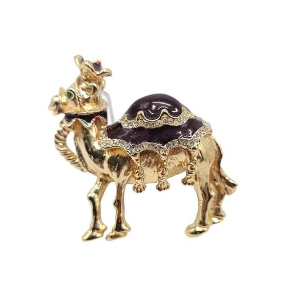 Large OPC Cn Camel Enamel Rhinestone Brooch Pin 1990s Vintage High Quality - Picture 1 of 4